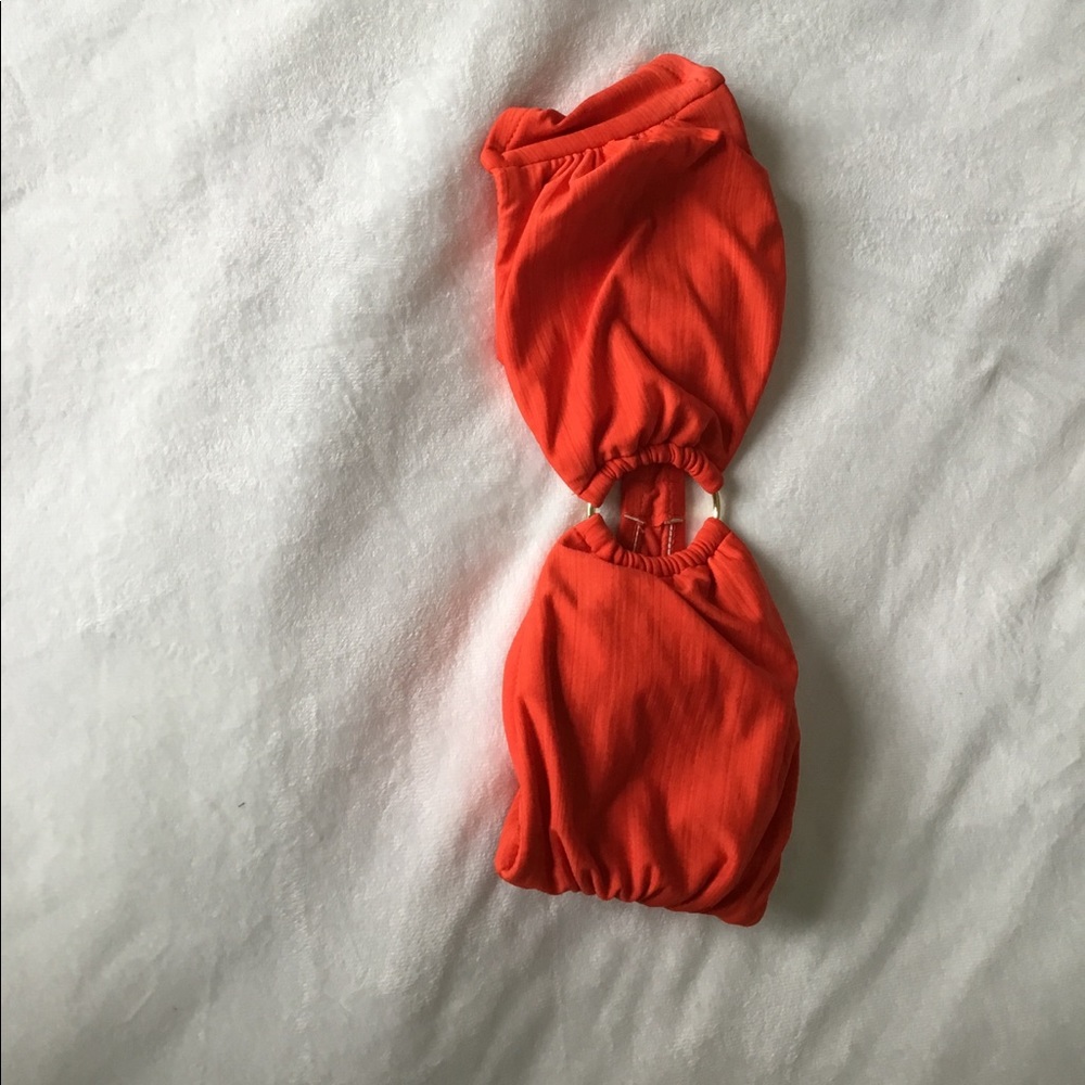 Orange Bandeau Swimsuit with Gold ring in middle